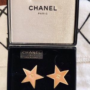 AUTHENTIC CHANEL STAR ENAMEL EARRINGS